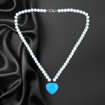 MIKADO Silky Shine Blue Heart Bead Necklace Chain For Women And Girls Pearl Alloy Necklace