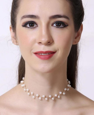 DMS STORE White Pearl Choker Necklace Set Pearl Gold-plated Plated Mother of Pearl Choker