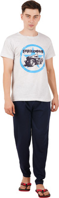 GOKUL FASHION Men Printed Grey Top & Pyjama Set