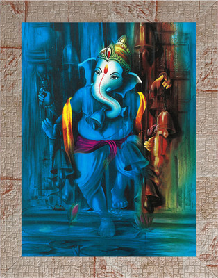 Indianara Lord Ganesha Painting (4333MR) -Synthetic Fame, 10 x 13 Inch Digital Reprint 13 inch x 10.2 inch Painting(With Frame)