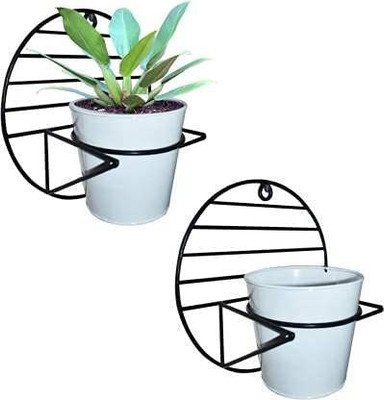 TheBuy Collection Wall Mount Metal Planter Stand with Round Galvanized Bucket Planter (Set of 2 ) Plant Container Set(Pack of 2, Metal)