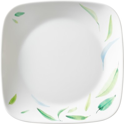 CORELLE Asia Square Round Collection Dancing Leaves 22.9 cm Medium Plate Pack Of 6 Half Plate(Pack of 6, Microwave Safe)