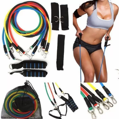 swarmshop 11Pc Resistance Bands Elastic Rubber Rope Sport Expander Bodybuilding Exercise Resistance Tube(Multicolor)