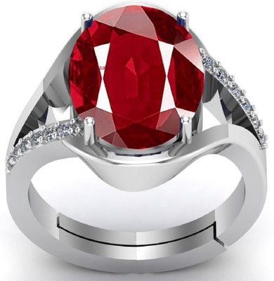 Sidharth Gems 11.25 Ratti 10.00 Carat Natural Ruby Stone Manik Ring Adjustable Brass Ruby Silver Plated Ring