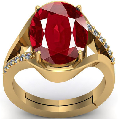 Sidharth Gems 10.25 Ratti 9.00 Carat Natural Ruby Stone Manik Ring Adjustable Brass Ruby Gold Plated Ring