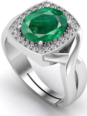SIDHGEMS 7.25 Ratti 6.25 Crt Natural Emerald Panna Original Gemstone Certified Ring Brass Emerald Silver Plated Ring