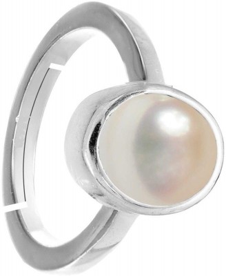 EVERYTHING GEMS 9.25 Ratti 8.80 Carat Pearl Ring Silver Ring Moti Natural & WTGTL Lab Certified Brass Pearl Silver Plated Ring