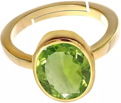 Chopra Gems Lab Created Peridot Stone Gemstone Ring With Lab Certificate For Men & Women Brass Peridot Gold Plated Ring