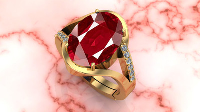 Sidharth Gems 9.25 Ratti 8.00 Carat Natural Ruby Stone Manik Ring Adjustable Brass Ruby Gold Plated Ring