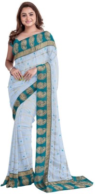 SHIEJA FASHION Embroidered Daily Wear Silk Blend Saree(Light Blue, White)