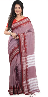 RRBB Self Design Handloom Pure Cotton Saree(Red)