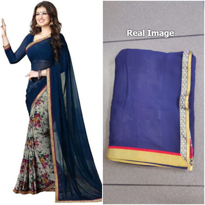 V And V Shop Printed Bollywood Georgette Saree(Blue)