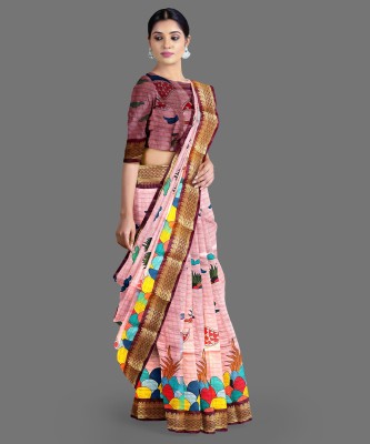 lyunica Printed Bollywood Silk Blend Saree(Pink)