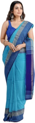 AjoyDas Woven Handloom Cotton Silk Saree(Light Blue)