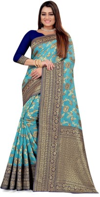 VALAM SILK Woven Banarasi Jacquard Saree(Light Blue)