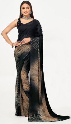 Leelavati Printed Daily Wear Georgette Saree(Black)