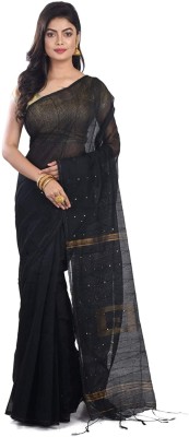 Tant Story Woven Handloom Cotton Silk Saree(Black)