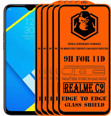 TWIGLO Edge To Edge Tempered Glass for REALME C2(Pack of 5)
