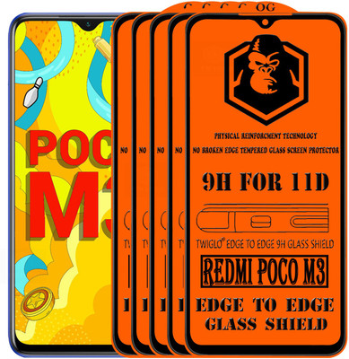 TWIGLO Edge To Edge Tempered Glass for REDMI POCO M3(Pack of 5)