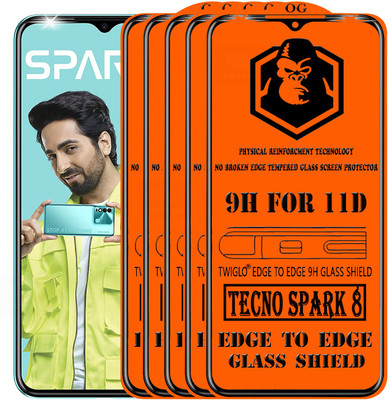TWIGLO Edge To Edge Tempered Glass for TECNO SPARK 8(Pack of 5)