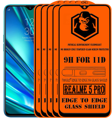 TWIGLO Edge To Edge Tempered Glass for REALME 5 PRO(Pack of 5)