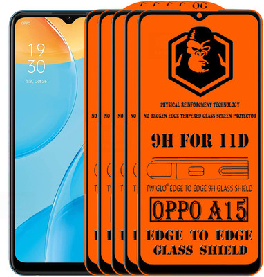 TWIGLO Edge To Edge Tempered Glass for OPPO A15(Pack of 5)