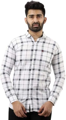 Vellical Men Checkered Casual White Shirt