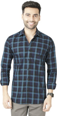 5TH ANFOLD Men Checkered Casual Green Shirt