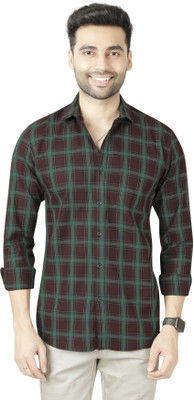 5TH ANFOLD Men Checkered Casual Green Shirt