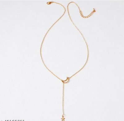 Vembley Women Fashion Moon Droping Star Pendant Necklace Gold-plated Plated Alloy Chain