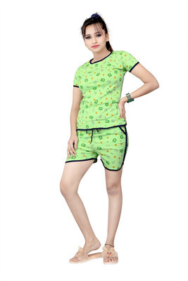 HUMA Women Printed Green Top & Shorts Set