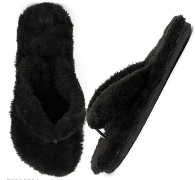WOLVESDEN Women Flip Flops(Black , 6)