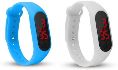connate enterprise M2 Sky Blue & White LED Band Watch(Sky Blue, White Strap, Size : Free)