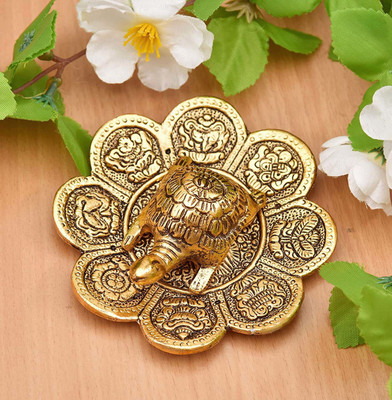 BattlePoint Metal Tortoise/Turtle on Plate for Vastu,Kachua Plate Yantra Good Luck for Home Decorative Showpiece  -  4 cm(Metal, Gold)