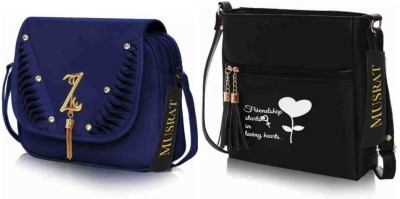 TTS TRADERS Blue, Black Hand-held Bag New design women sling bag designer girls sling bag(Pack of 2)