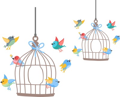 creative decor 91.44 cm Flying Birds with Cage Decorative Wall Sticker Vinyl (Size - 36x30 inch ) Self Adhesive Sticker(Pack of 1)