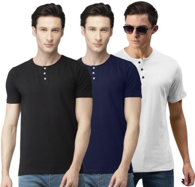 LazyChunks Solid Men Henley Neck White, Black, Navy Blue T-Shirt