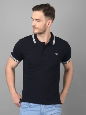 Canary London Solid Men Polo Neck Dark Blue T-Shirt