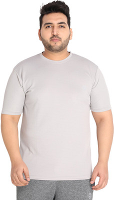 CHKOKKO Solid Men Round Neck Silver T-Shirt