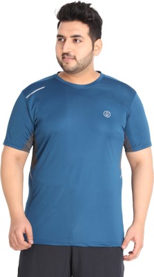 CHKOKKO Solid Men Round Neck Blue T-Shirt