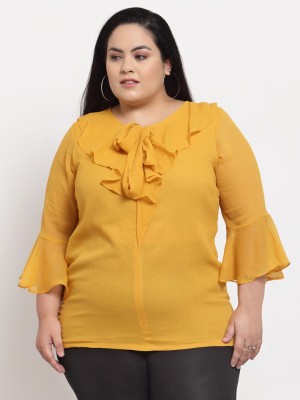 PLUSS Casual Solid Women Yellow Top