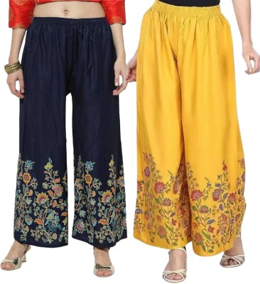 OMAYA Flared Women Blue, Yellow Trousers