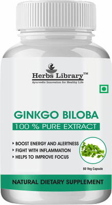 Herbs Library Ginkgo Biloba Supplement Supports Brain Function & Mental Alertness(60 Capsules)(60 Capsules)