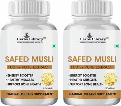 Herbs Library Safed Musli Supplement for Strength,Stamina & Muscles Bone Health(2x60 Capsules)(2 x 60 Capsules)