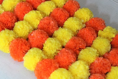 JH Gallery Artificial Marigold Fluffy Flowers Garlands Lines for Home & Office Decor Pack of 5(Yellow & Orange)