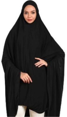A One Polyester Solid Abaya(Black)
