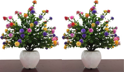 BAARIG Set of 2 Table Flower top Bonsai for home shop office gifting Bonsai Wild Artificial Plant  with Pot(22 cm, Multicolor)