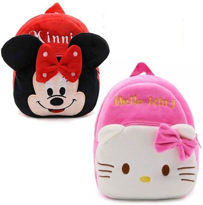 Stakipo bag Combo minni and hello kitty School Backpack Cartoons Fabric Soft Toy School Bag(Red, Pink, 10 L)