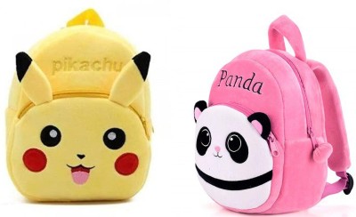 Stakipo bag Combo pikachu pink panda School Backpack Cartoons Fabric Soft Toy School Bag(Yellow, Pink, 10 L)