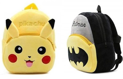 Stakipo bag Combo pikachu batman School Backpack Cartoons Fabric Soft Toy School Bag(Yellow, Black, 10 L)